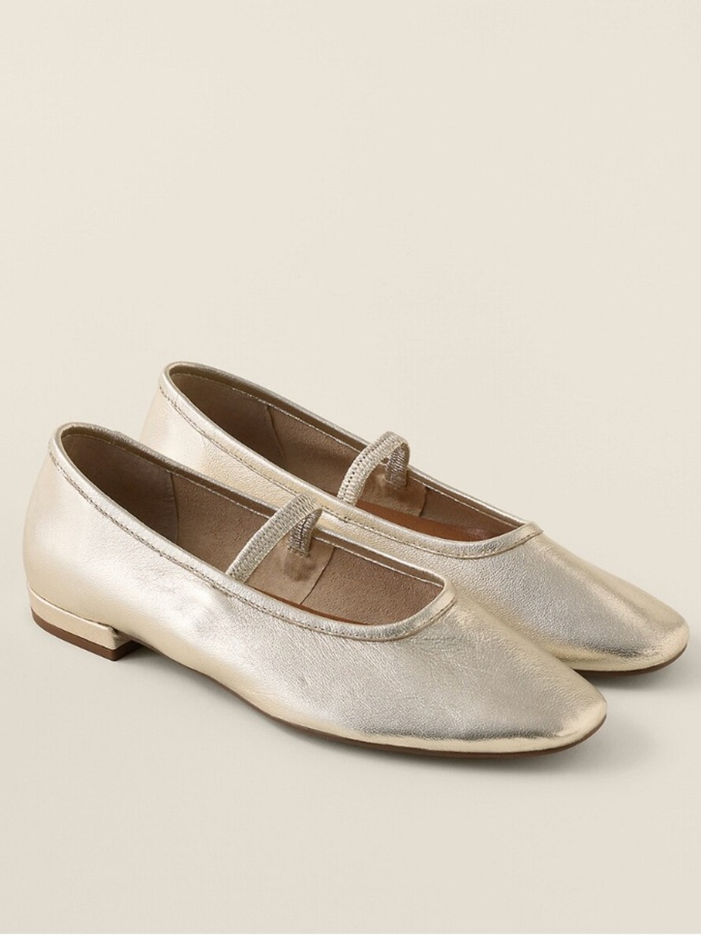 Seychelles Sz 9.5 Sweetheart Mary Jane Leather Flats Metallic Gold Elastic Strap